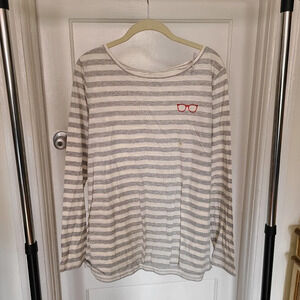 NWT Loft Vintage Soft Long Sleeve Striped Tee Shirt with Red Glasses Size XLarge
